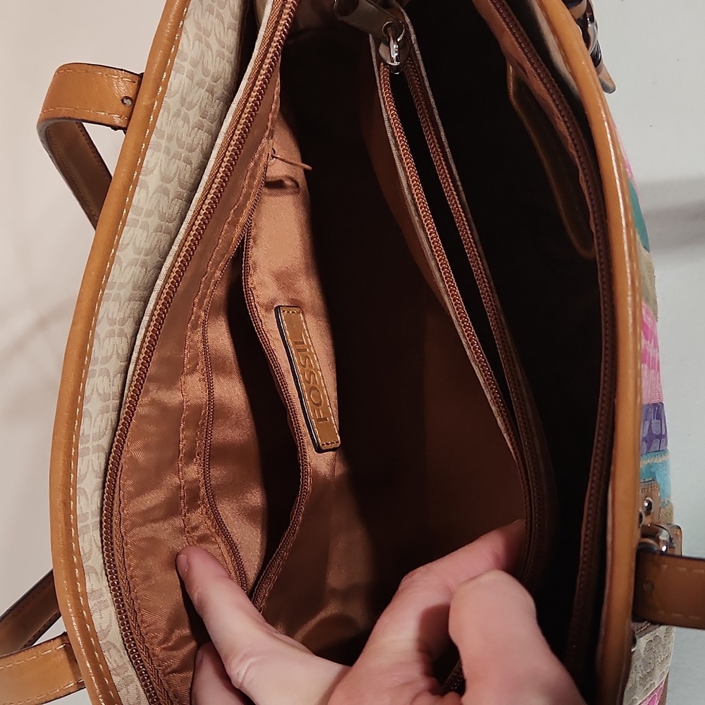 Vintage Fossil Multicolored Monogrammed Fabric, S… - image 5